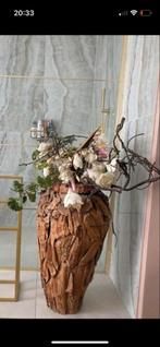 XXL Houten Vaas Ibiza Style met Zijden Bloemen, Huis en Inrichting, Woonaccessoires | Vazen, Ophalen, Overige materialen, Overige kleuren