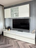 Moderne wandkast + tv-meubel hoogglans wit, Ophalen, Gebruikt, Glas, 200 cm of meer