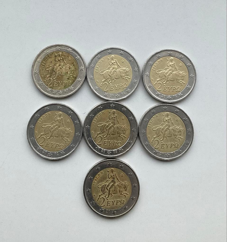 Griekenland 2 Euro 2002 - Set van 7, Postzegels en Munten, Munten | Europa | Euromunten, Losse munt, 2 euro, Griekenland, Ophalen of Verzenden