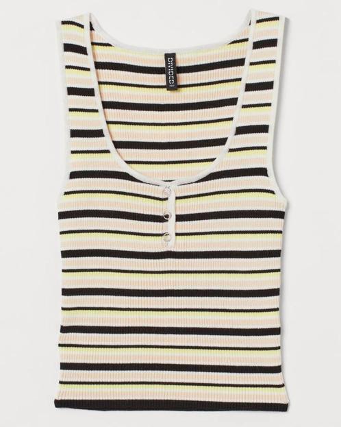 H&M geribde tanktop top beige zwart geel gestreept maat XS, Kleding | Dames, Tops, Nieuw, Maat 34 (XS) of kleiner, Overige kleuren