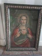 Prachtig oud groen met rood schilderij van Christus 38x52, Ophalen of Verzenden