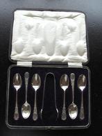 Set verzilverde lepeltjes met suikertang in originele doos, Ophalen of Verzenden