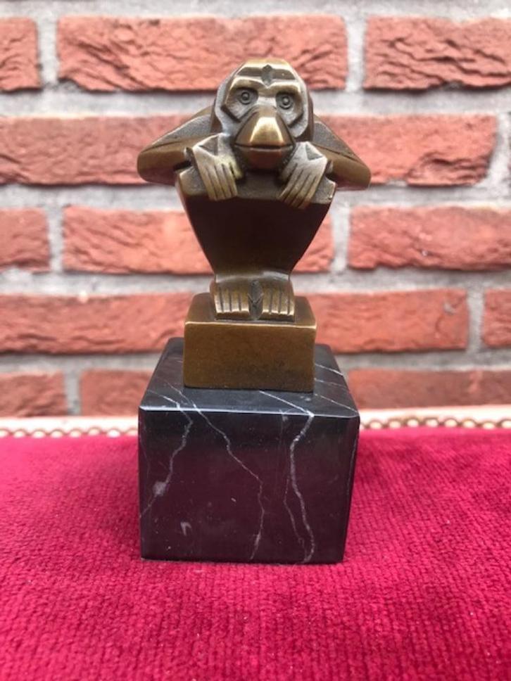 bronzen beeldje, gestileerd aapje, Antiek en Kunst, Antiek | Koper en Brons, Brons, Ophalen of Verzenden