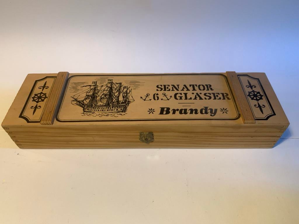 Vintage Senator Brandy Glazen Kist met 6 glaasjes, Ophalen of Verzenden