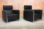 Als NIEUW! 2 zwarte leren Leolux Goncharov design fauteuils, Leolux, Leolux, Design, 75 tot 100 cm