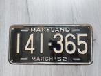 Kentekenplaat Maryland USA 1952 Nummerplaat Nummerbord, Verzamelen, Automerken, Motoren en Formule 1, Verzenden, Gebruikt, Auto's