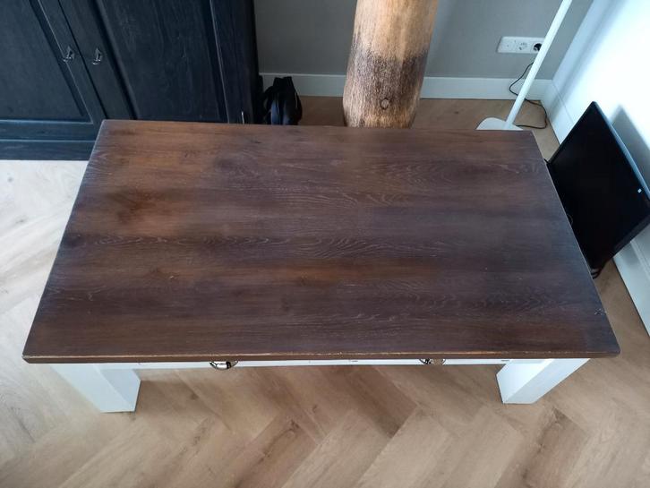 zware kwaliteit salontafel wit met eiken blad en 2 lades, Huis en Inrichting, Tafels | Salontafels, Minder dan 50 cm, 50 tot 100 cm