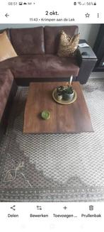 Massief houten boomstam salontafel met stalen poten., 50 tot 100 cm, Minder dan 50 cm, Rechthoekig, 50 tot 100 cm