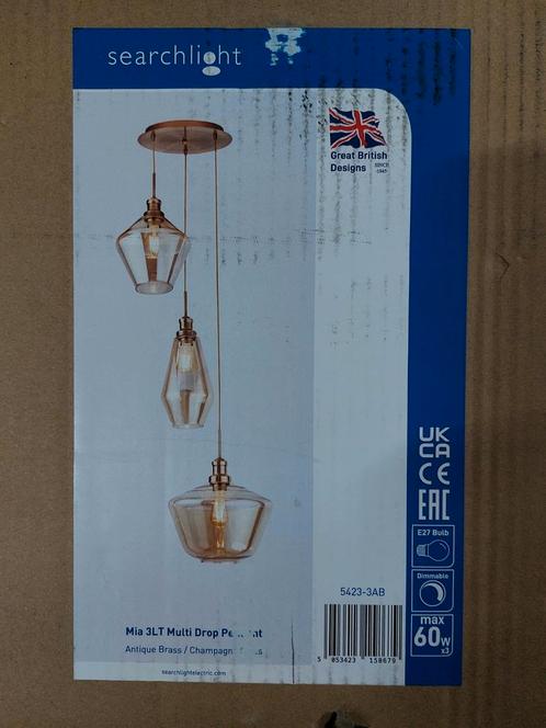 Hanglamp Mia, Huis en Inrichting, Lampen | Hanglampen, Nieuw, 75 cm of meer, Glas, Metaal, Ophalen of Verzenden