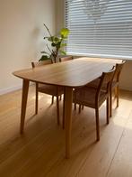 Complete houten eetkamerset in Deense retro stijl, Ophalen, Gebruikt, Retro, 4 tot 6 stoelen