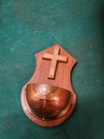 wijwaterbakje koper en hout, Verzamelen, Ophalen of Verzenden