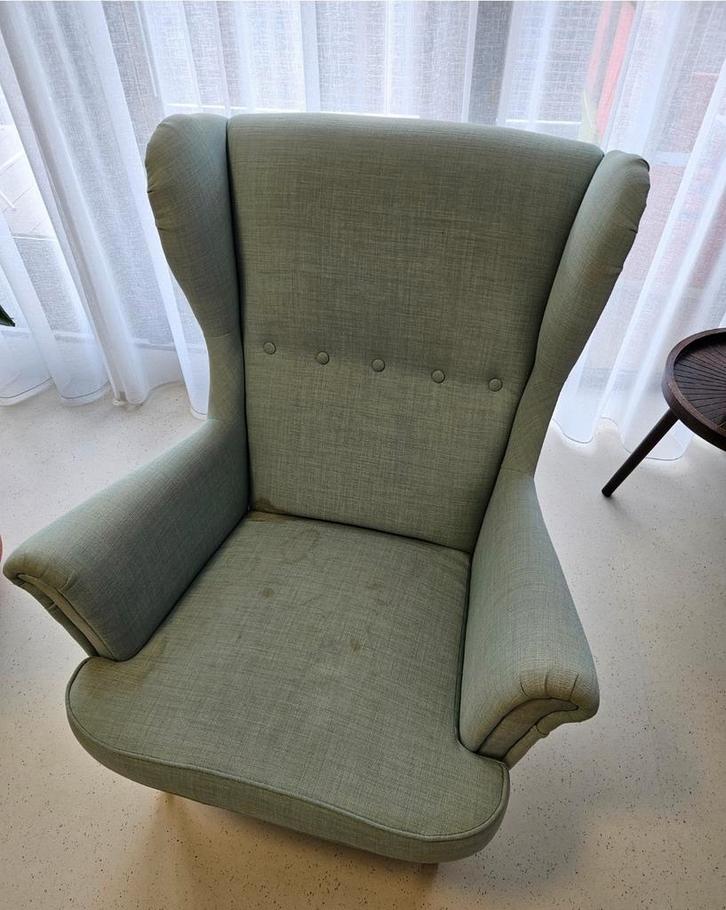 Mintgroene IKEA Fauteuil, Huis en Inrichting, Fauteuils, Gebruikt, Hout, Stof, Minder dan 50 cm, Minder dan 75 cm, Ophalen