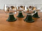 5 vintage wijnglaasjes met groene voet, Ophalen of Verzenden