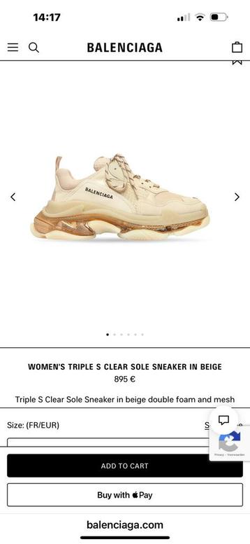 Balenciaga - TRIPLE S CLEAR SOLE SNEAKER IN BEIGE beschikbaar voor biedingen