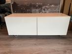Witte Tv Meubel met Wieltjes, Ophalen, Kunststof, Gebruikt, 100 tot 150 cm