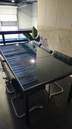 Glazen eettafel smoke glas met 6 stoelen - 200x100cm, Ophalen, Gebruikt, 50 tot 100 cm, Glas