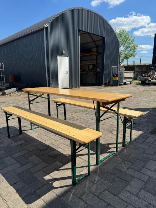 Biertafelset 3-delig inklapbaar - 2 sets - Bruin, Tuin en Terras, Picknicktafels, Zo goed als nieuw, Rechthoekig, Hout, Inklapbaar