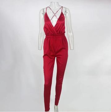 Rode jumpsuit romper satijnen look zomer vrouwen dames beschikbaar voor biedingen