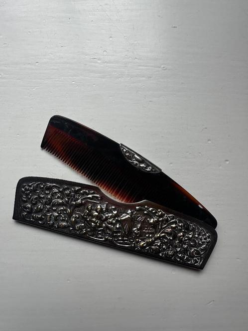 Antieke verzilverde kamhouder met kam, Antiek en Kunst, Curiosa en Brocante, Ophalen of Verzenden