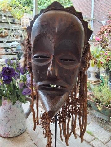 Afrika Masker met Haar en Hout chokwe mwana tribal art oud beschikbaar voor biedingen