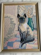 Gobelin handgeborduurd ‘Siamese kat’ 35x45 cm vintage, Ophalen of Verzenden, Zo goed als nieuw, Overige typen