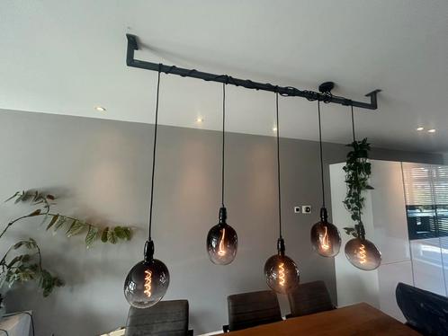 Hanglamp zwart staal, Huis en Inrichting, Lampen | Hanglampen, Zo goed als nieuw, 75 cm of meer, Glas, Metaal, Ophalen