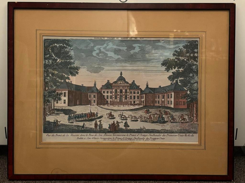 Oude prent van paleis Huis ten Bosch, Antiek en Kunst, Ophalen of Verzenden