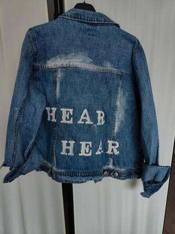 Spijkerjas met print L bedrukt  jeans jasje katoen denim  beschikbaar voor biedingen