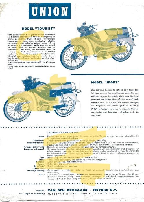 Union Tourist Union Sport bromfiets folder, Fietsen en Brommers, Handleidingen en Instructieboekjes, Zo goed als nieuw, Ophalen of Verzenden