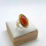 Gouden Ring 14K 585 met Carneool Edelsteen, Gebruikt, Ophalen of Verzenden, 17 tot 18, Met edelsteen