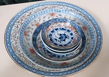 6 vintage Chinese rijstkorrel porseleinen borden, schaaltjes beschikbaar voor biedingen