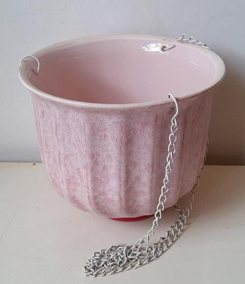 Vintage keramobile hangbloempot bloempot, Tuin en Terras, Bloempotten, Gebruikt, Aardewerk, Binnen, Minder dan 25 cm, Rond, Ophalen of Verzenden