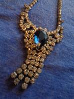strass ketting met grote blauwe steen nr k 5476, Overige materialen, Met strass, Nieuw, Ophalen of Verzenden