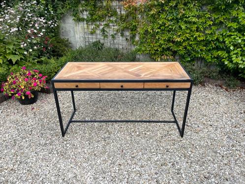 Sidetable of bureau, Huis en Inrichting, Tafels | Sidetables, Gebruikt, 50 tot 75 cm, 100 tot 150 cm, Rechthoekig, Eikenhout, Metaal