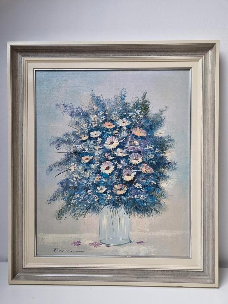 Olieverf op doek, Bloemstilleven, Rick Theunissen, Antiek en Kunst, Kunst | Schilderijen | Klassiek, Ophalen of Verzenden