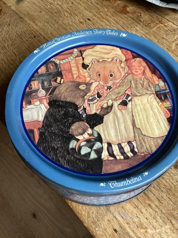 Vintage Hans Christian Andersen Blikken Koektrommel, Verzamelen, Blikken, Gebruikt, Koek(jes), Ophalen of Verzenden