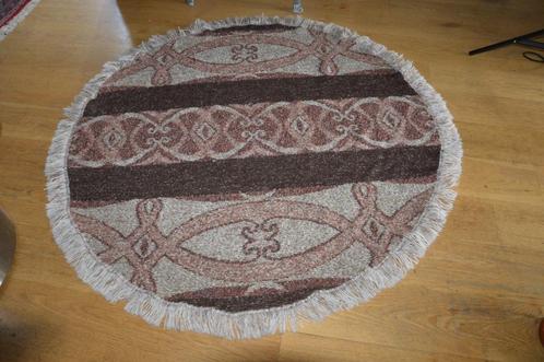 Vintage rond wollen tafelkleed / vloerkleed met franjes Ø150, Huis en Inrichting, Stoffering | Tapijten en Kleden, Gebruikt, 150 tot 200 cm