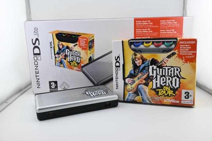 Nintendo DS Lite Guitar Hero ED., Spelcomputers en Games, Spelcomputers | Nintendo DS, Zo goed als nieuw, DS Lite, Zwart, Met games