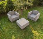 Loungeset, twee stoelen en hocker, Tuin en Terras, Kunststof, Gebruikt, Hocker, Loungeset