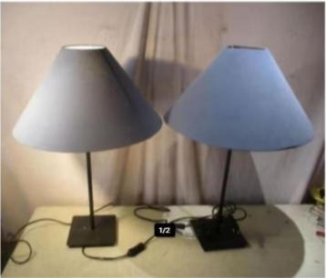 2 Retro Tafellampen in metaal en stof - 61cm beschikbaar voor biedingen