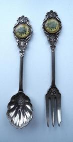 Vintage lepel en vork blauwe leschenaultia West Australie, Antiek en Kunst, Antiek | Bestek, Ophalen of Verzenden