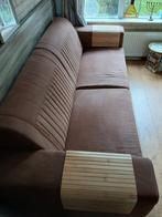 Mooie retrolook bank 2.27m, bruin met gestikte rugleuning., Ophalen, Gebruikt