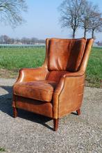 Schapen lederen fauteuil, Gebruikt, Vintage, Hout, 75 tot 100 cm