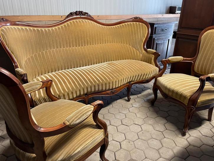 ANTIEK LOUIS XV bankstel 2-zits bank met 2 losse stoelen SET, Antiek en Kunst, Antiek | Meubels | Stoelen en Banken, Ophalen