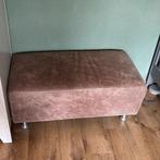 Bruine leren poef / voetenbank, Ophalen, Gebruikt, 75 tot 100 cm, Stof