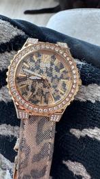 Guess horloge goud met cristalen, Staal, Guess, Polshorloge, Ophalen of Verzenden