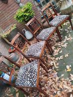 4 stoelen mahonie/hout stoffen bekleding., Huis en Inrichting, Ophalen, Gebruikt, Bruin, Vier