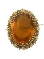 Antieke ovale gouden broche met citrien, Nederland ca 1880, Verzenden, Goud, Broche, Met edelsteen