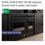 Steel inductie fornuis + Steel afzuigkap met 2 ovens 100 cm, 60 cm of meer, 5 kookzones of meer, Vrijstaand, Inductie