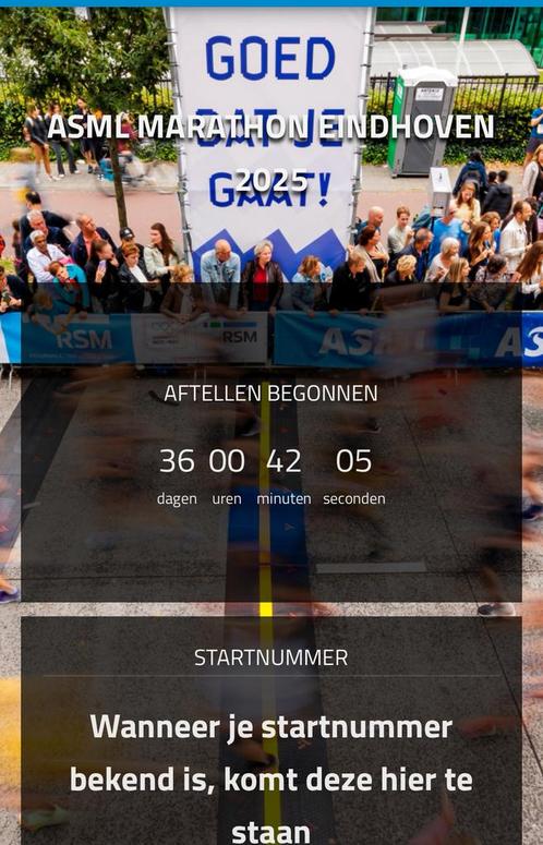 Startbewijs ASML Halve Marathon + Locker, Tickets en Kaartjes, Evenementen en Festivals, Eén persoon